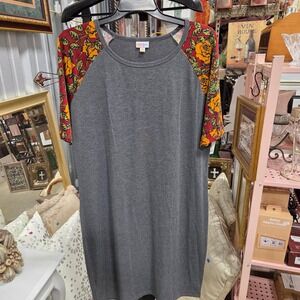 LuLaRoe Julia Dress Womens 3XL Grey Heathered Floral Raglan Sleeve Sheath New